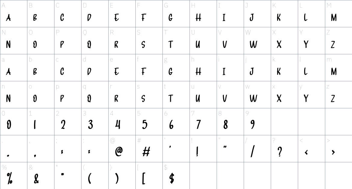 Winter Melon font Character Map