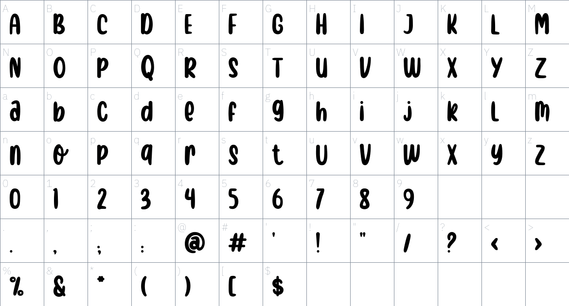 Alexander Display font Character Map