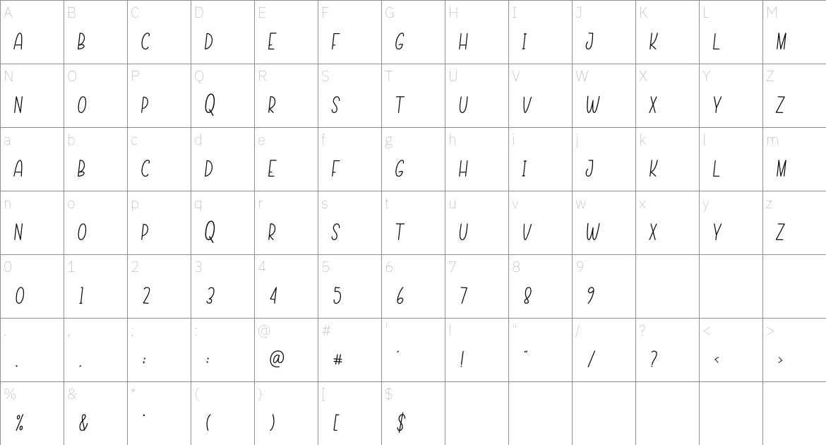 Whiteboard font Character Map