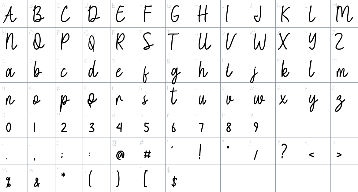 Marlove Font font Character Map