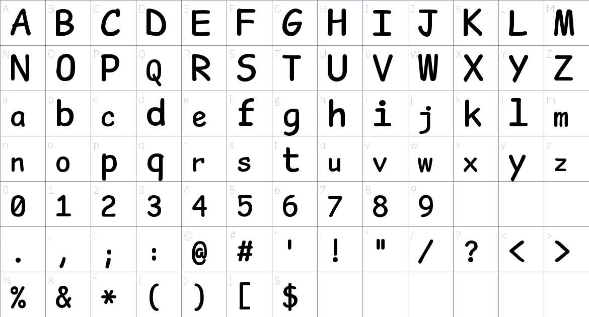 Comic Mono Font font Character Map