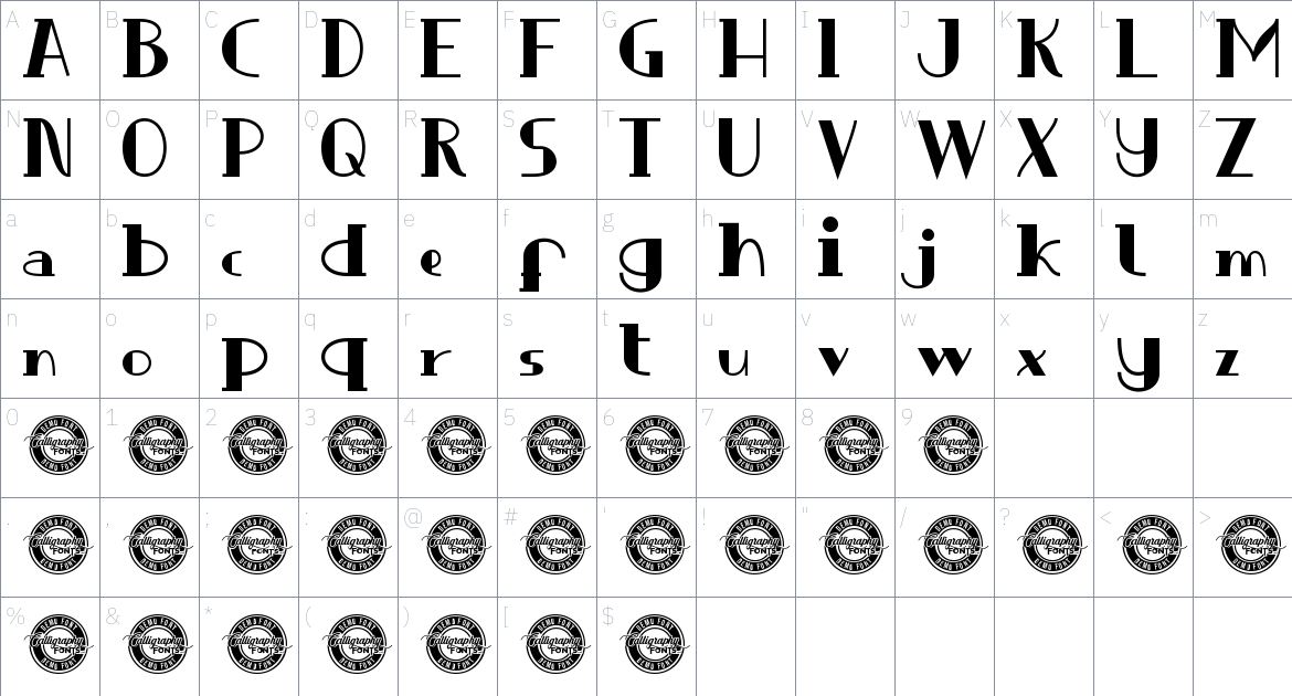 Rich Auntie font Character Map