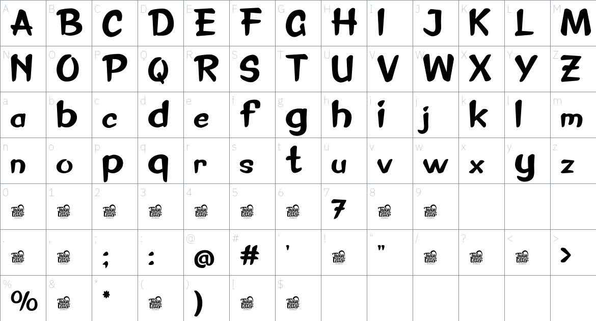 Zenlith font Character Map