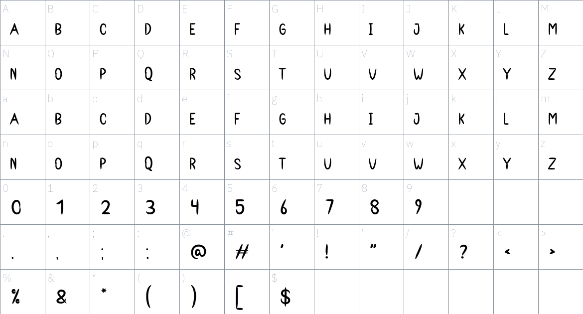 Spooky font Character Map