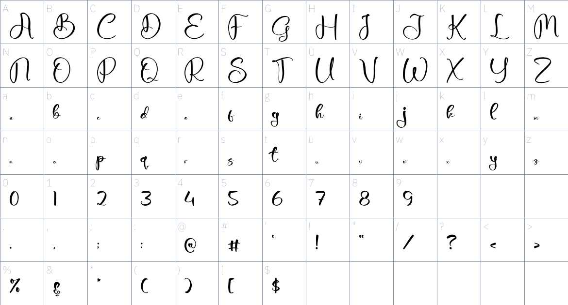 Fallecity Gosttely font Character Map