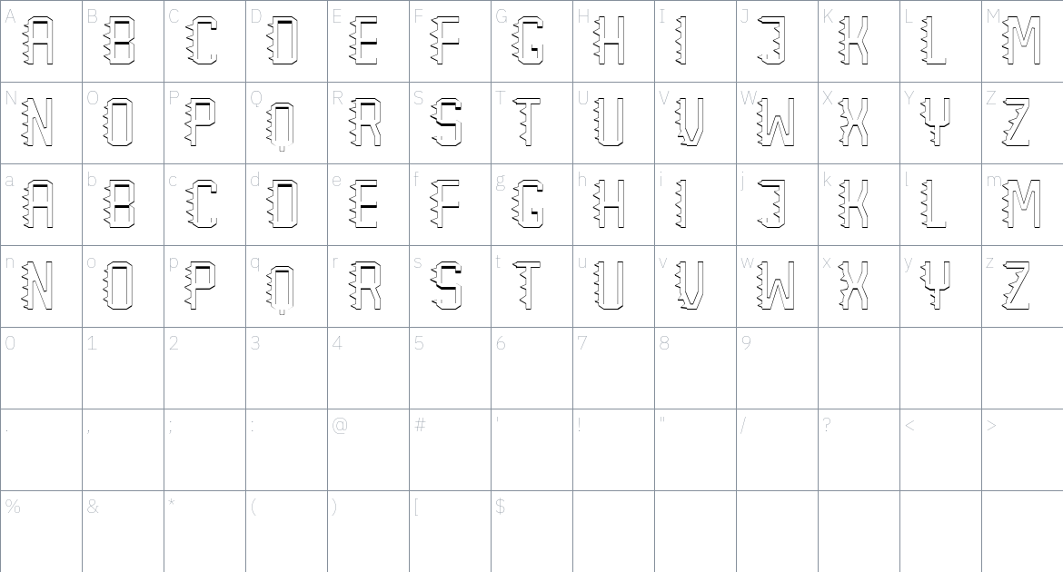 Gergaji font Character Map