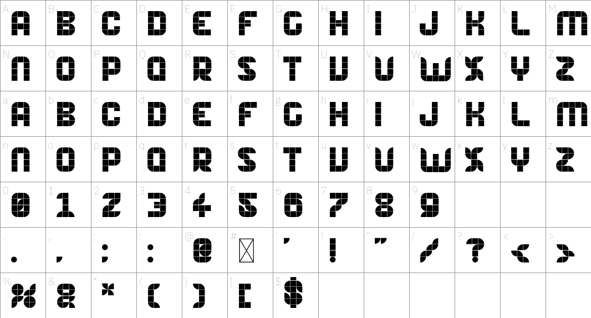 Gridiculous Max font Character Map