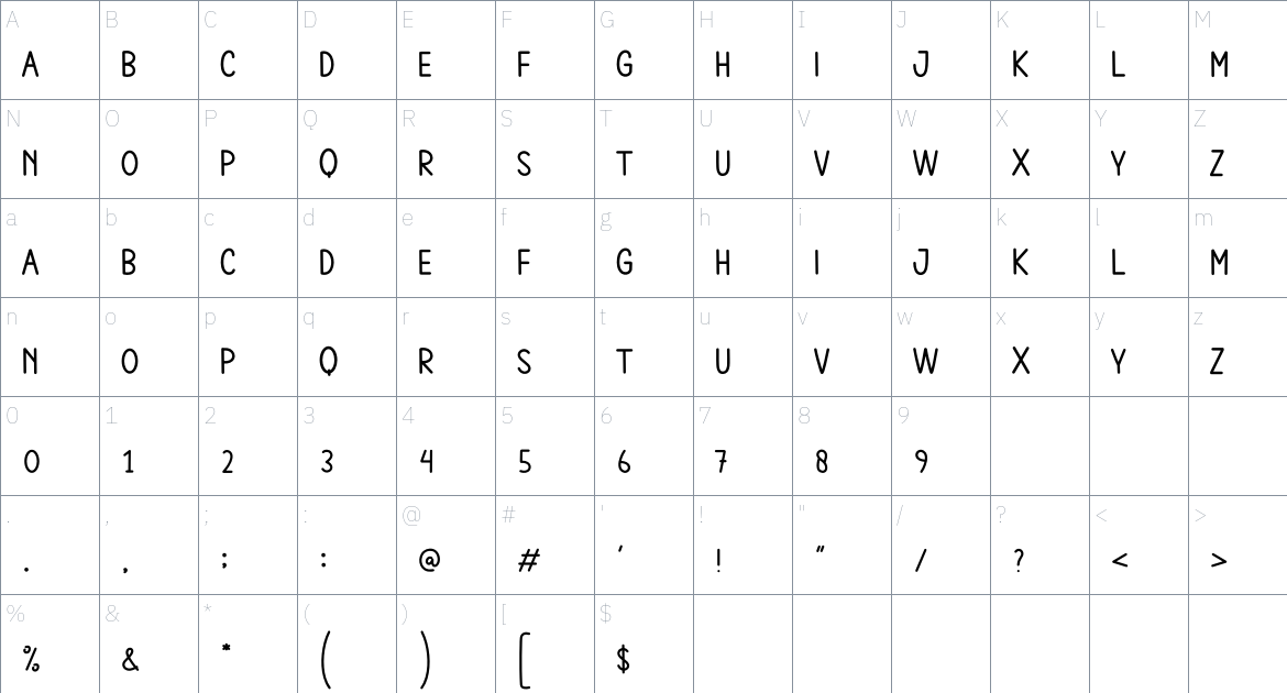 Twinkle font Character Map