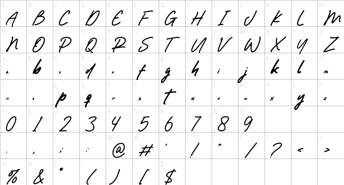 Mortega font Character Map