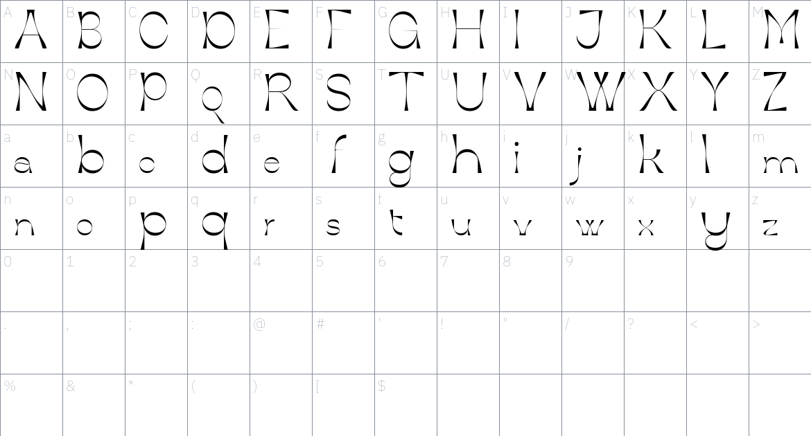 Gladwell Font font Character Map