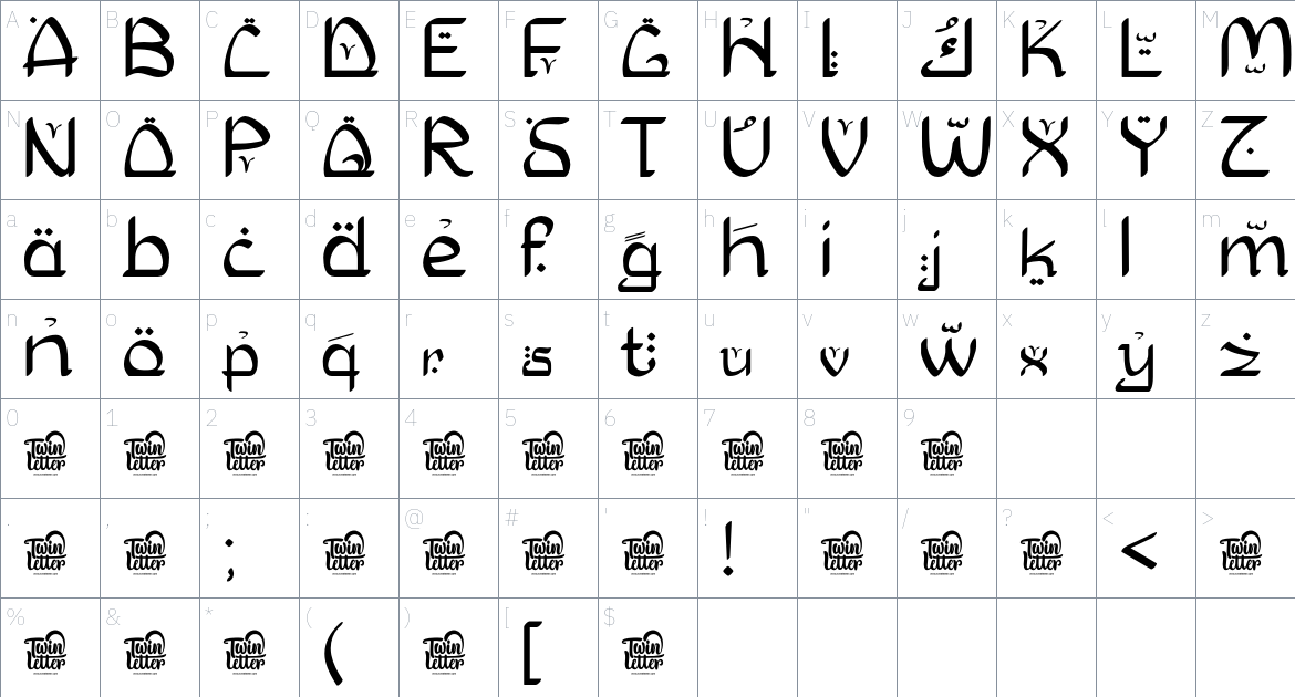 Zekat font Character Map