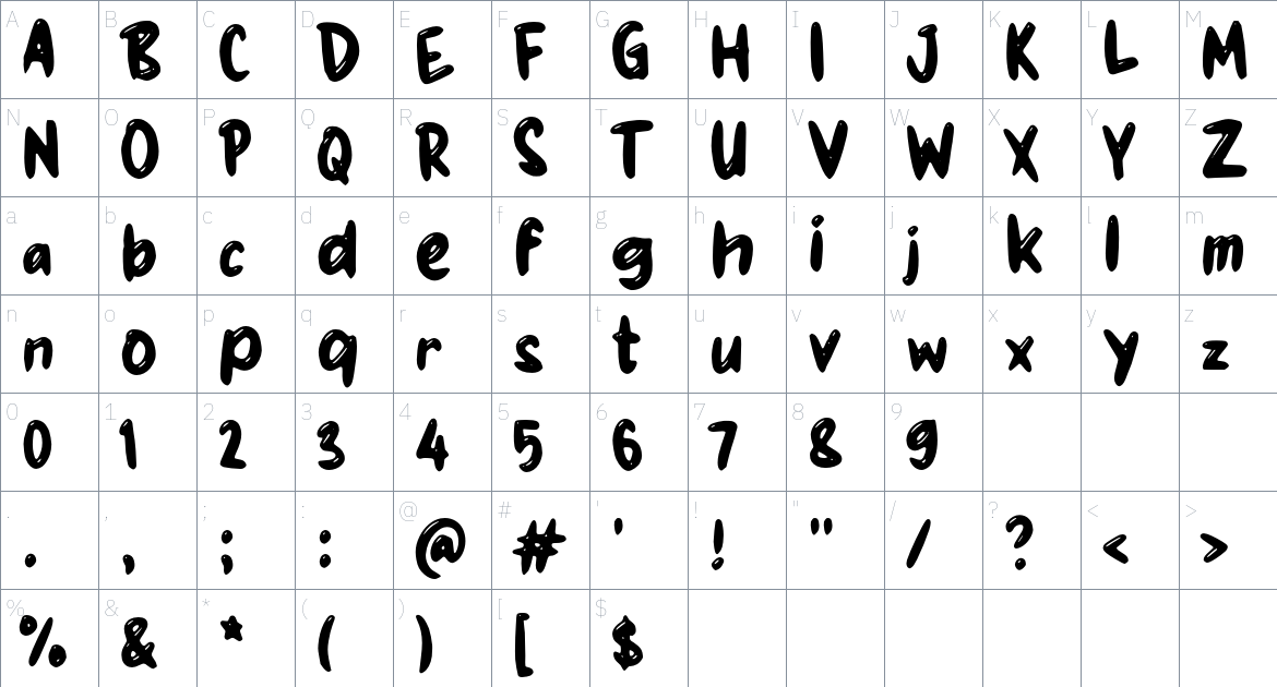 j Juico font Character Map