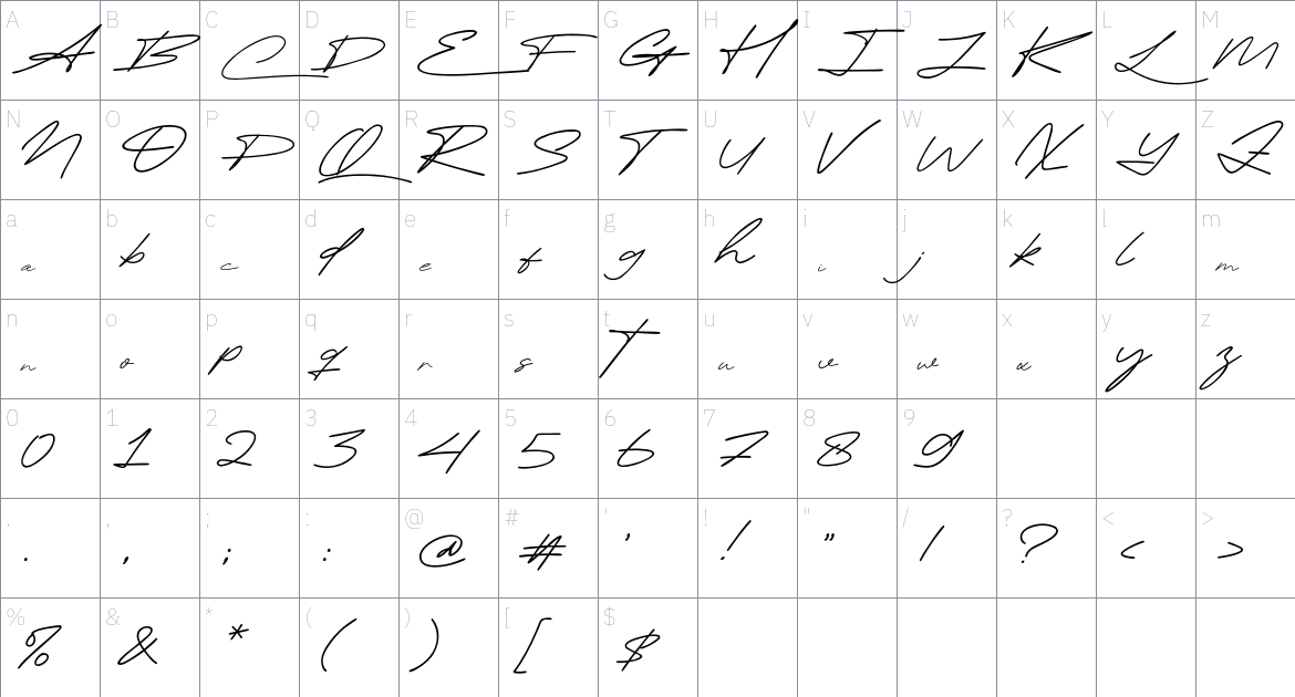 Callheart font Character Map