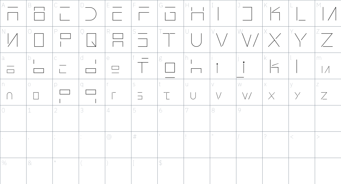 Tobminx font Character Map