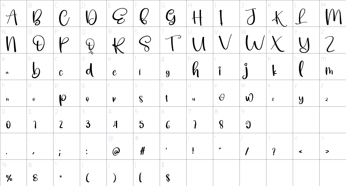 Marble font Character Map