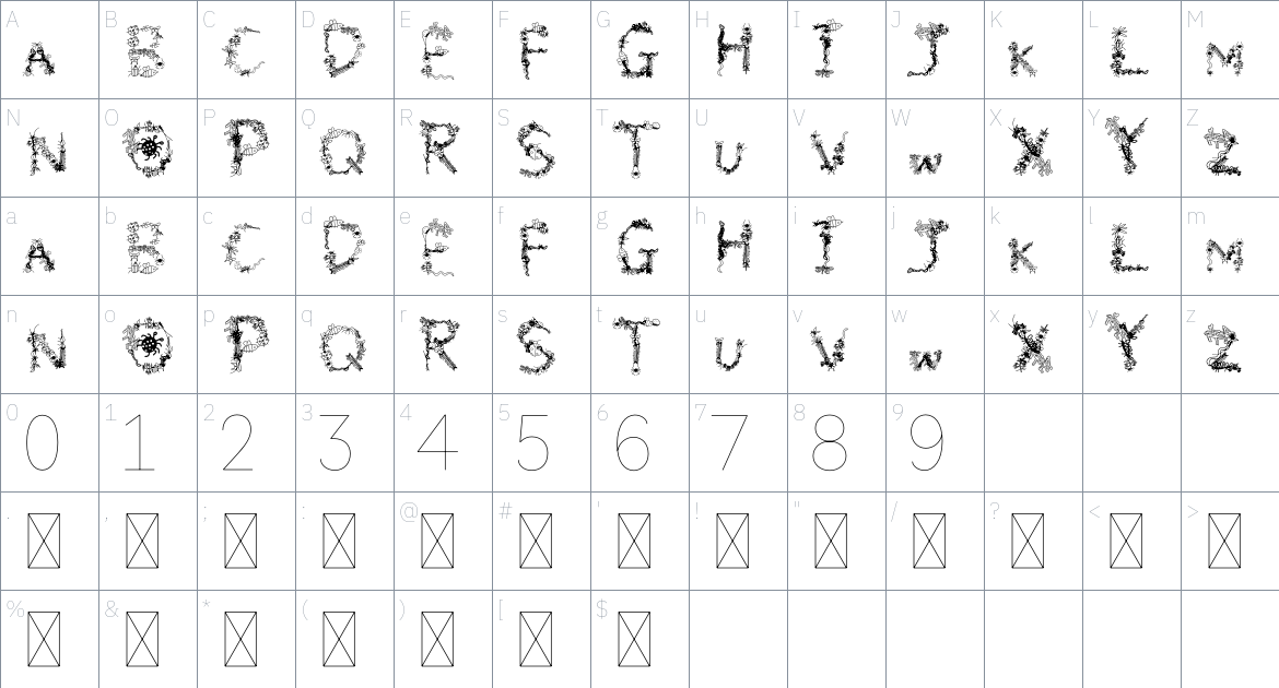 Makeshift Insects Font font Character Map