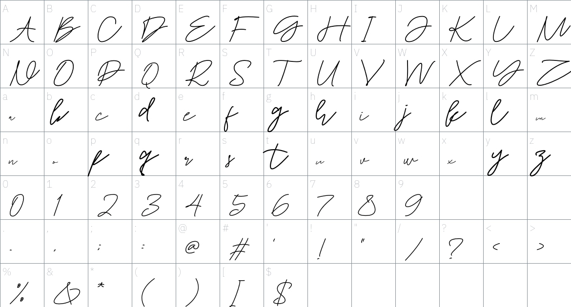 Yumoda font Character Map