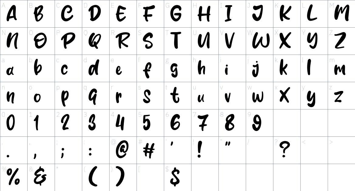 Mustard Smile font Character Map