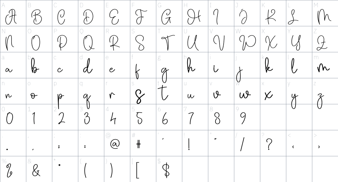 Marsmallow font Character Map