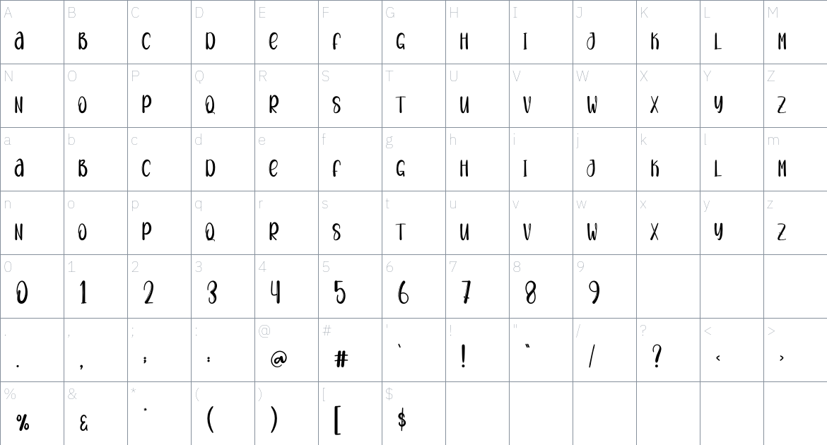 Shadnes font Character Map