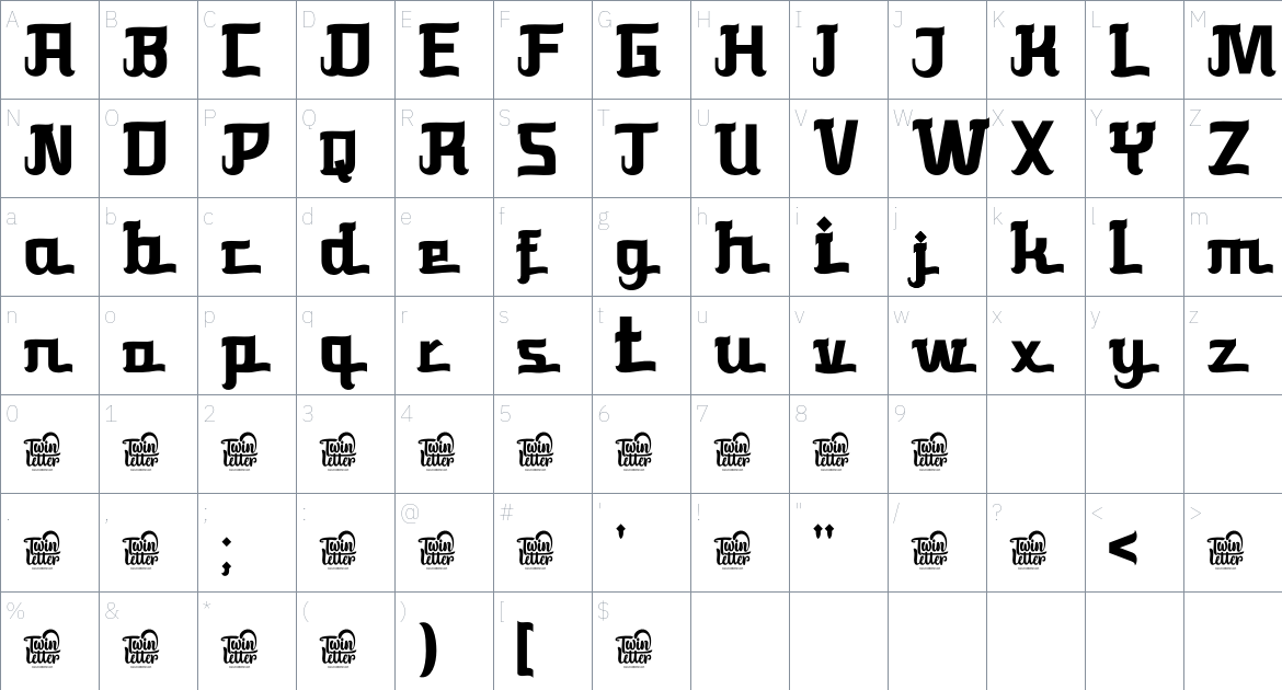 Rikafu font Character Map