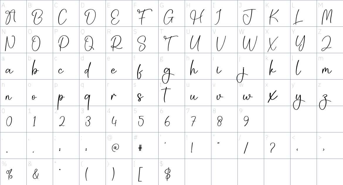 Soulmate font Character Map