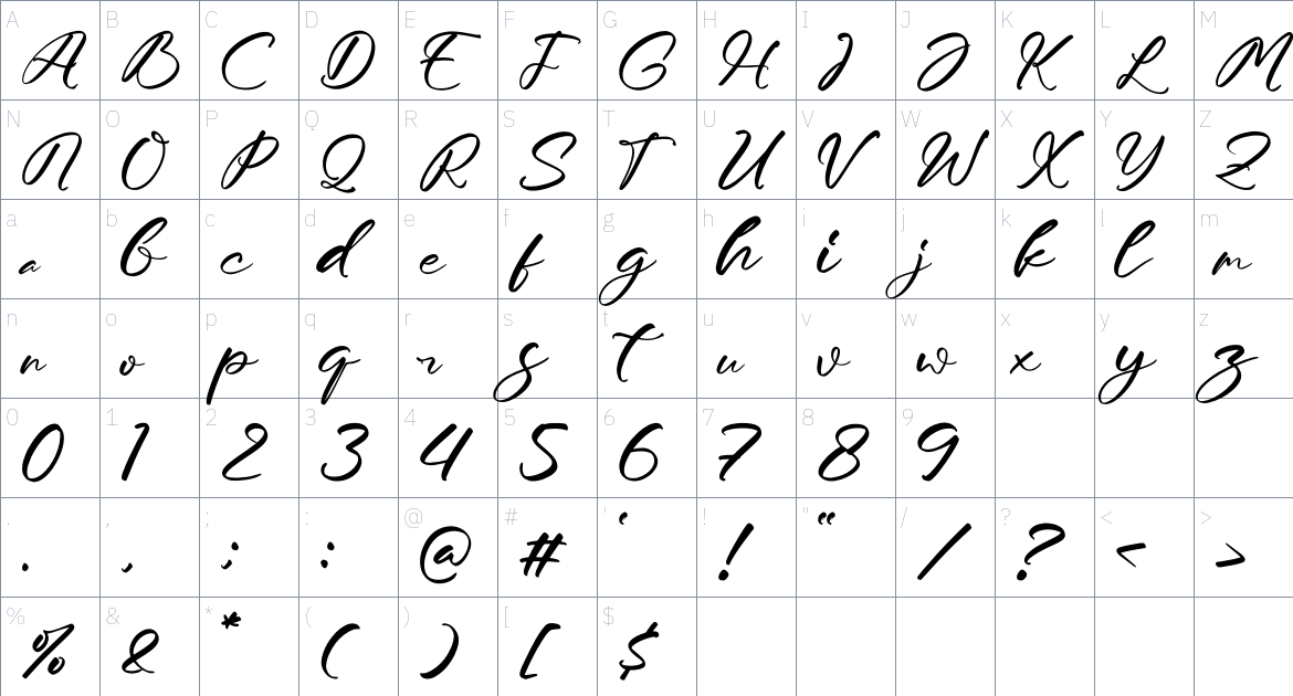 Moraless Chestera font Character Map