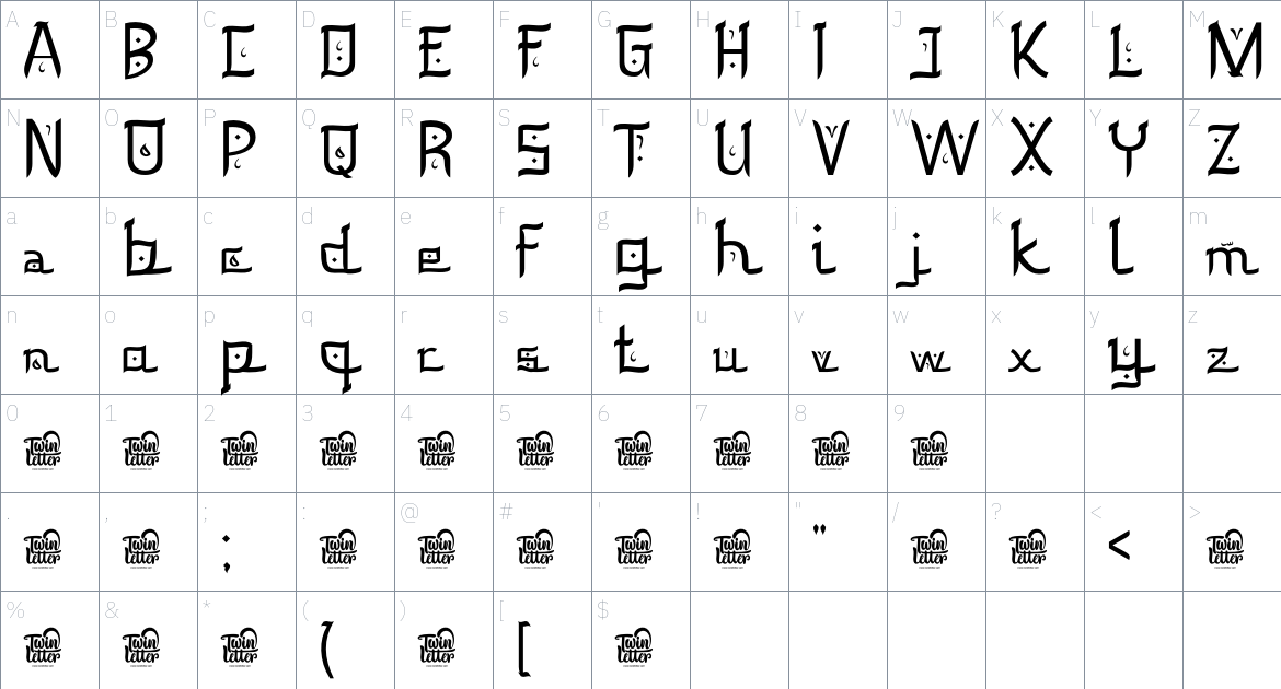 Kuzimy font Character Map