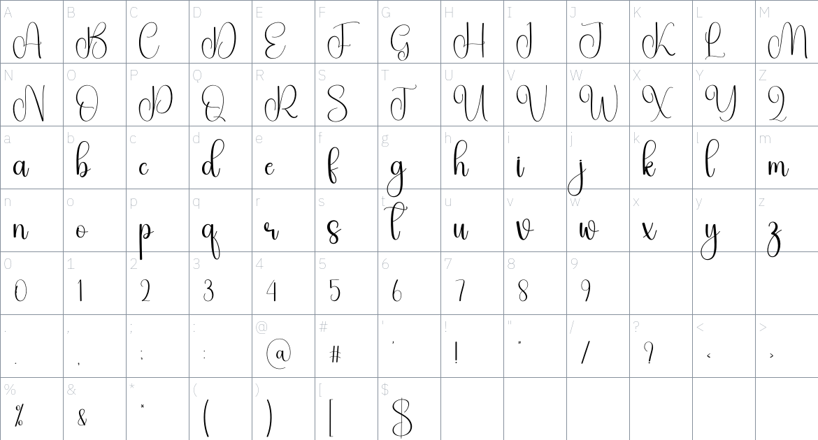 Fishing font Character Map