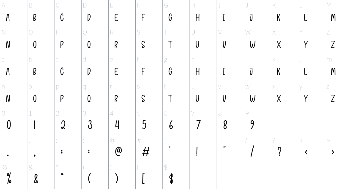 Lakeview font Character Map