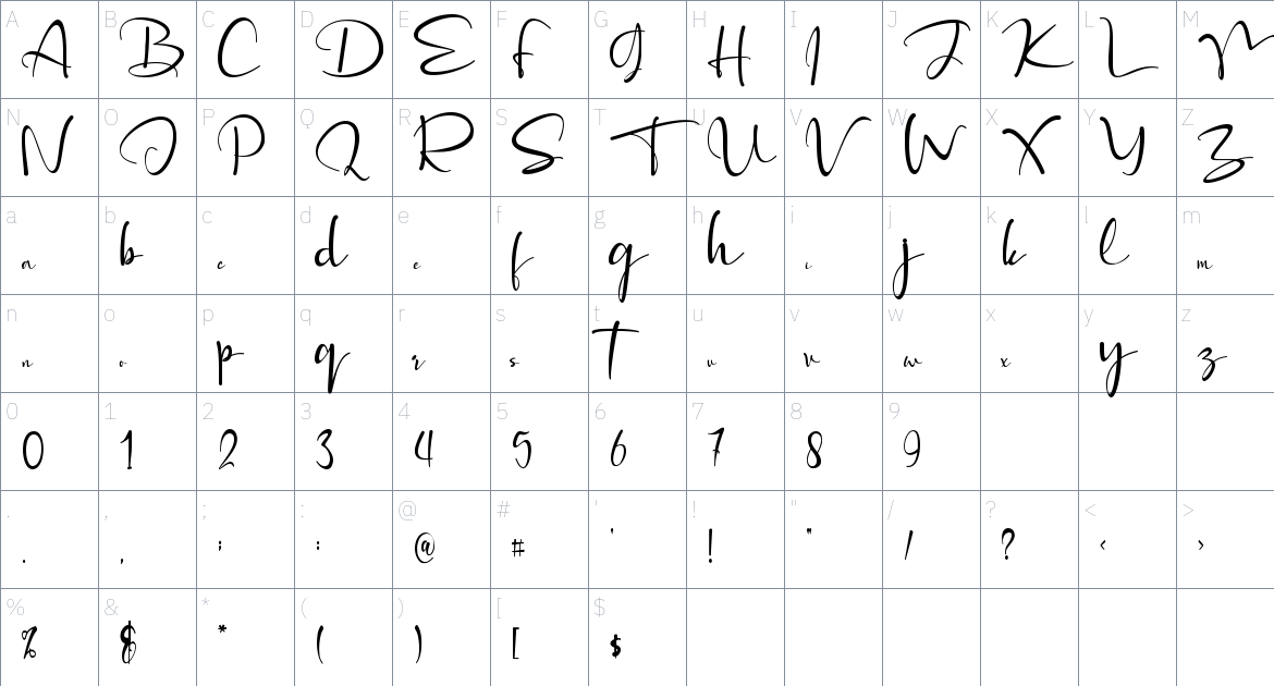 Hadriel font Character Map