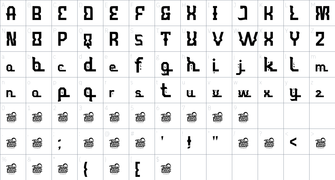 Ahuta font Character Map