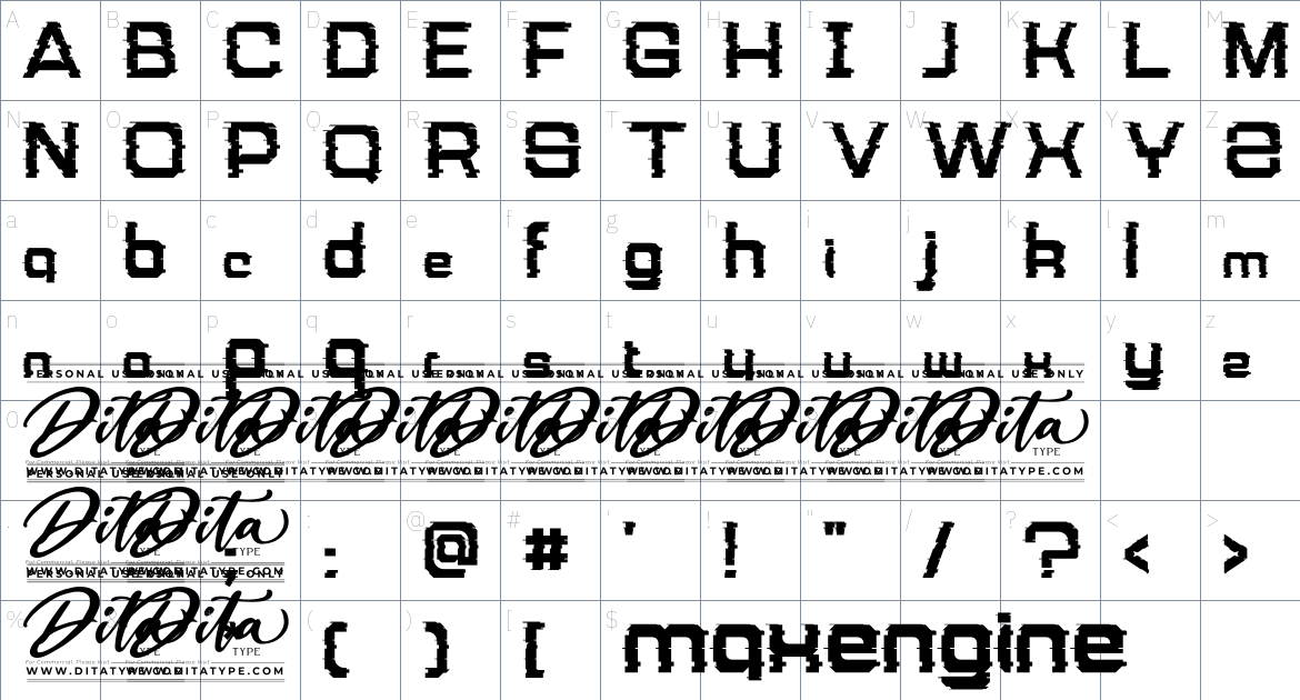 Maxengine Personal Use font Character Map