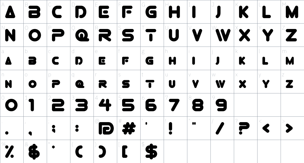 Superbolt font Character Map