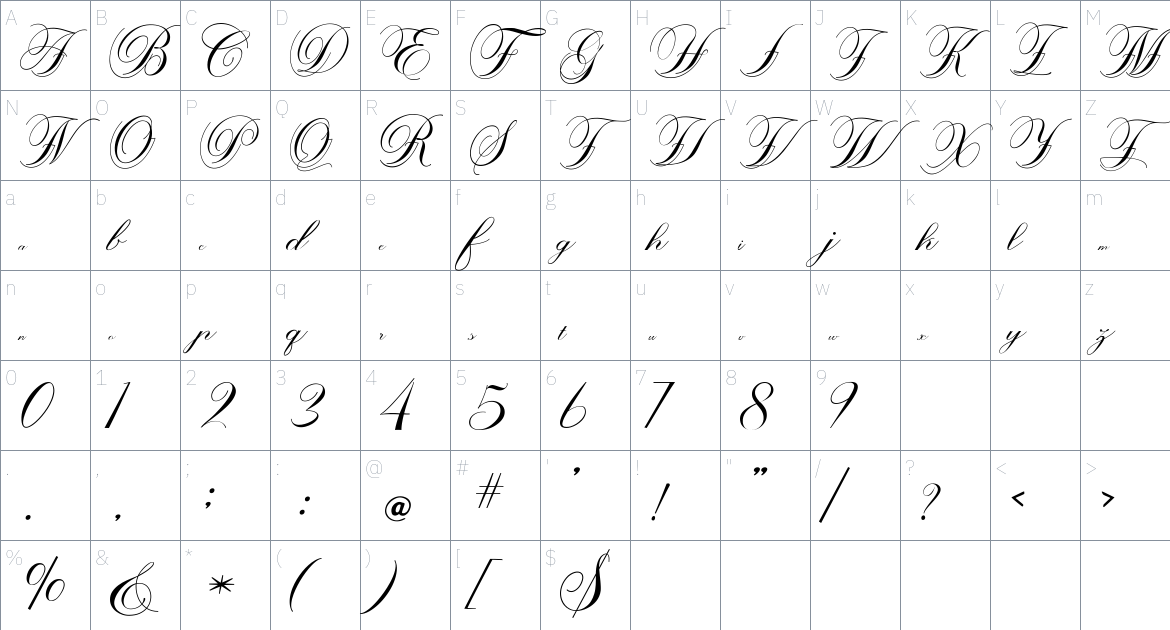 The Beauty Blink font Character Map