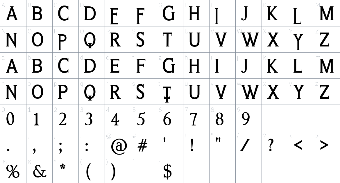 Last Rites font Character Map