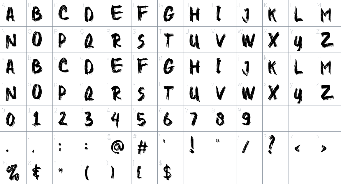 Higher Jump font Character Map