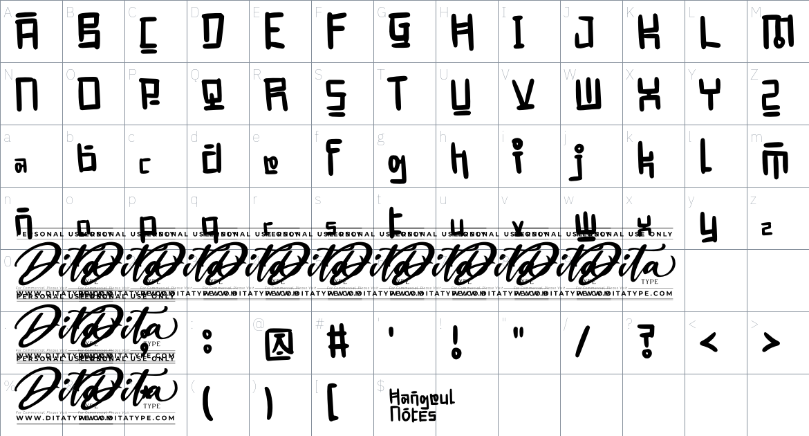 Hangeul Notes Personal Use font Character Map