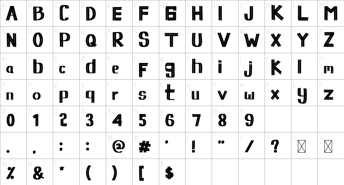 METENIC font Character Map