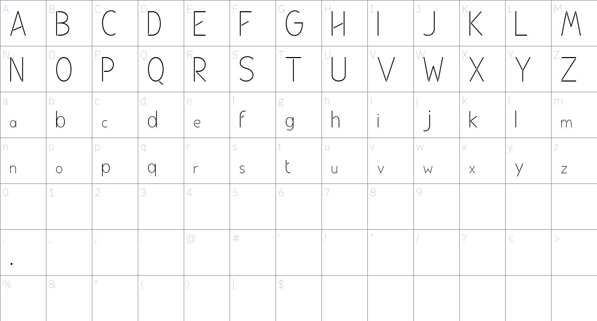 Monora font Character Map