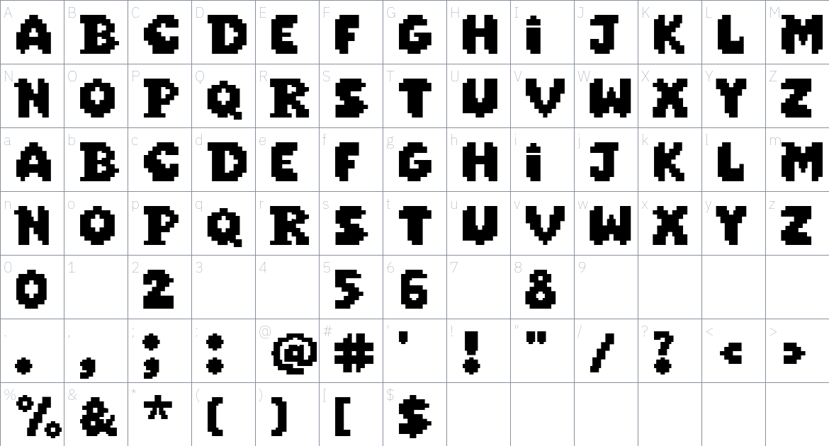 Super Pixel font Character Map