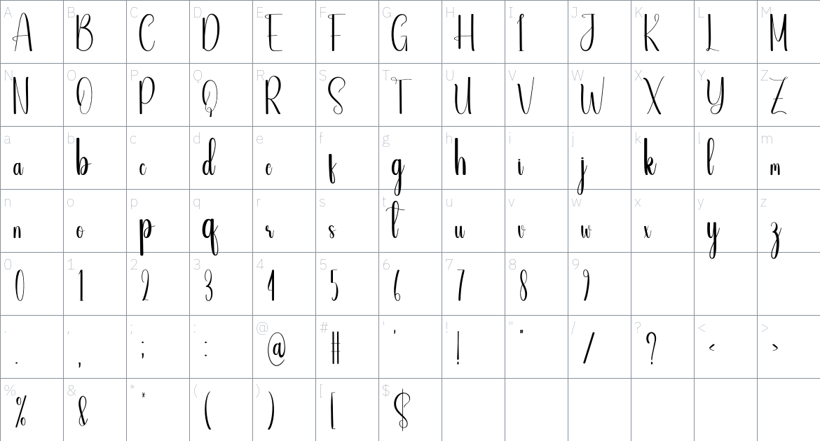 Seagull font Character Map