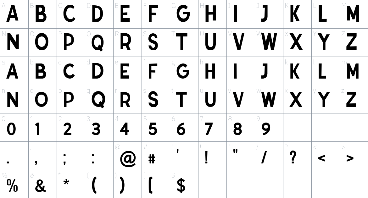 Publishable font Character Map