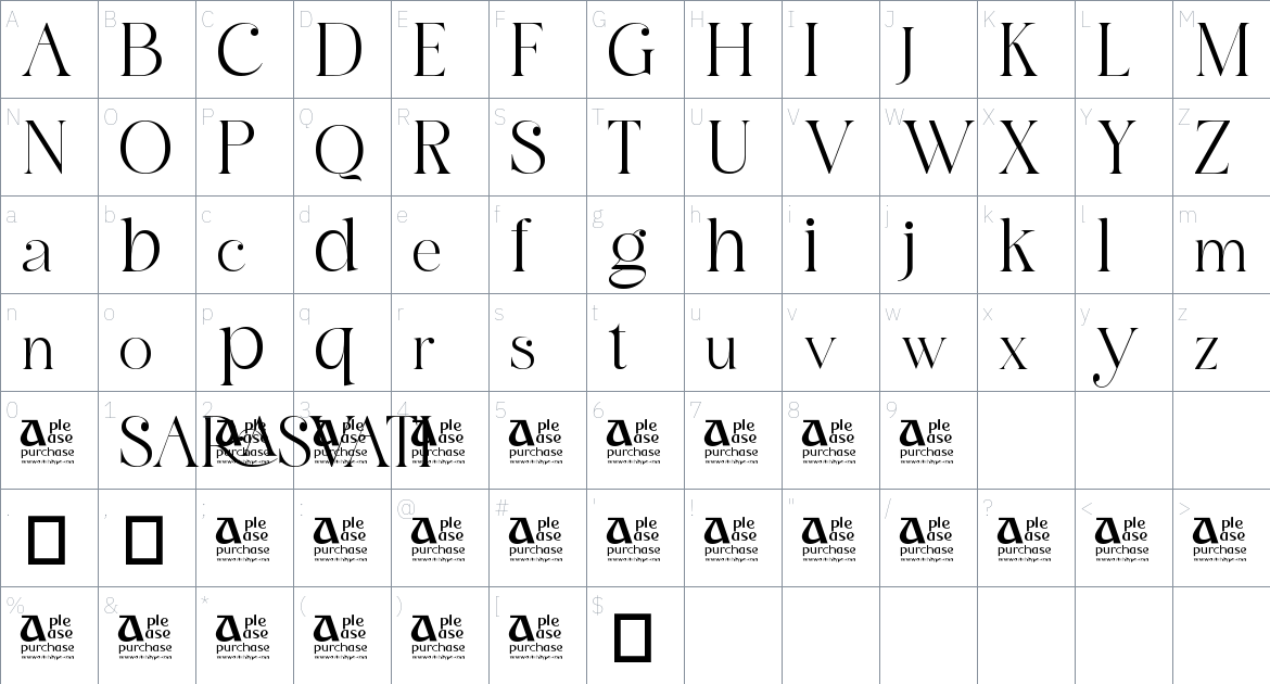 Sarasvati font Character Map