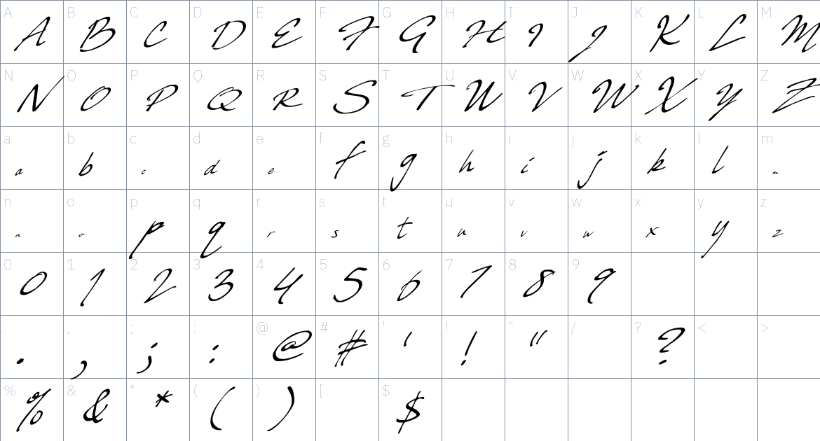 LT Diary font Character Map