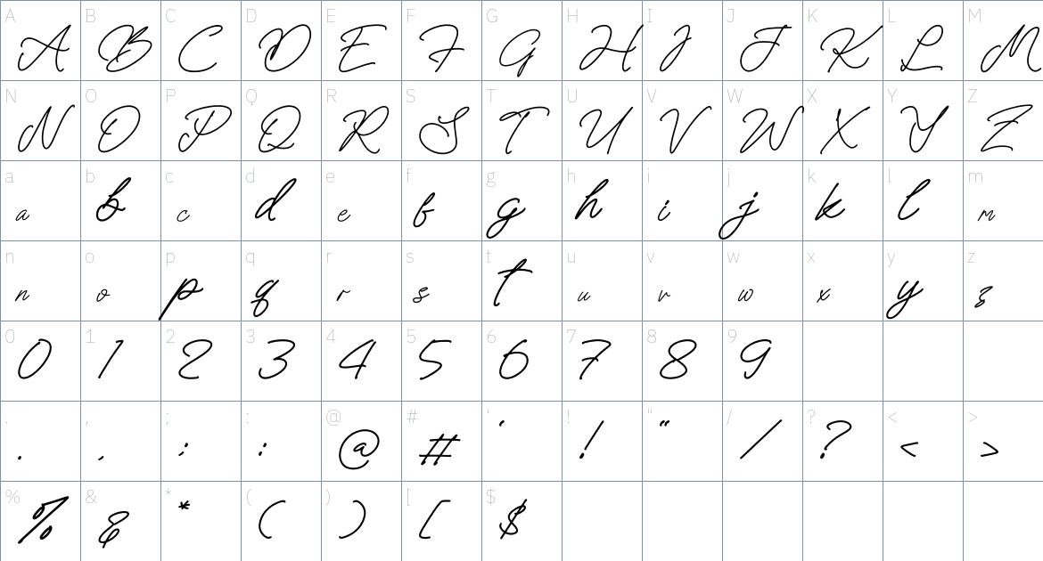 Melankoly Asteria font Character Map