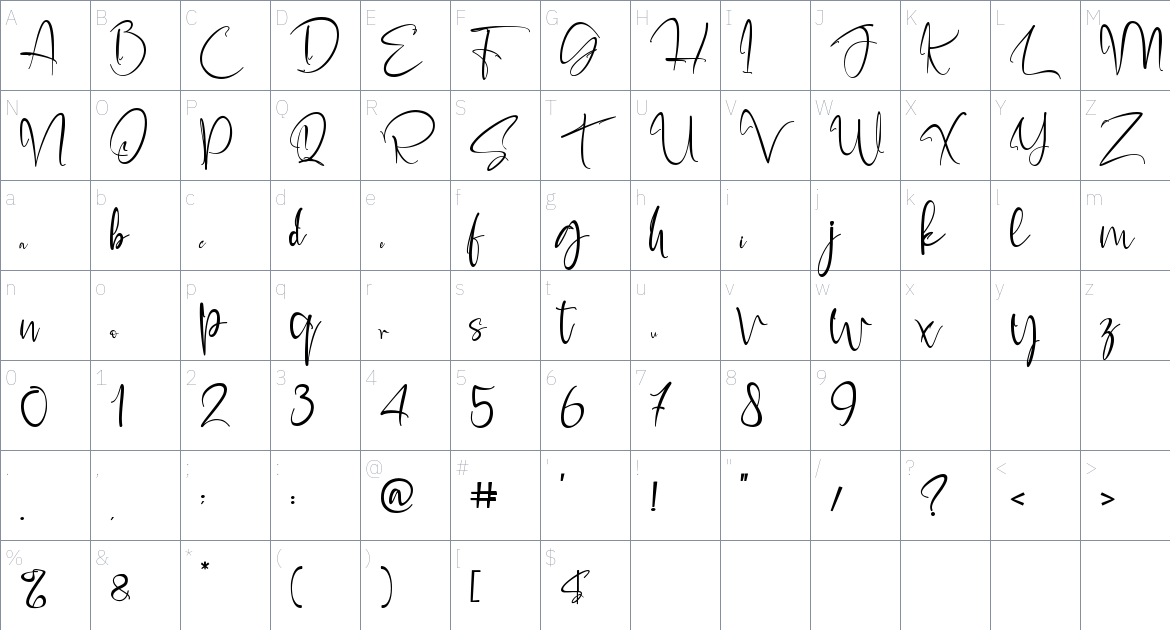 Alascan Malamute font Character Map