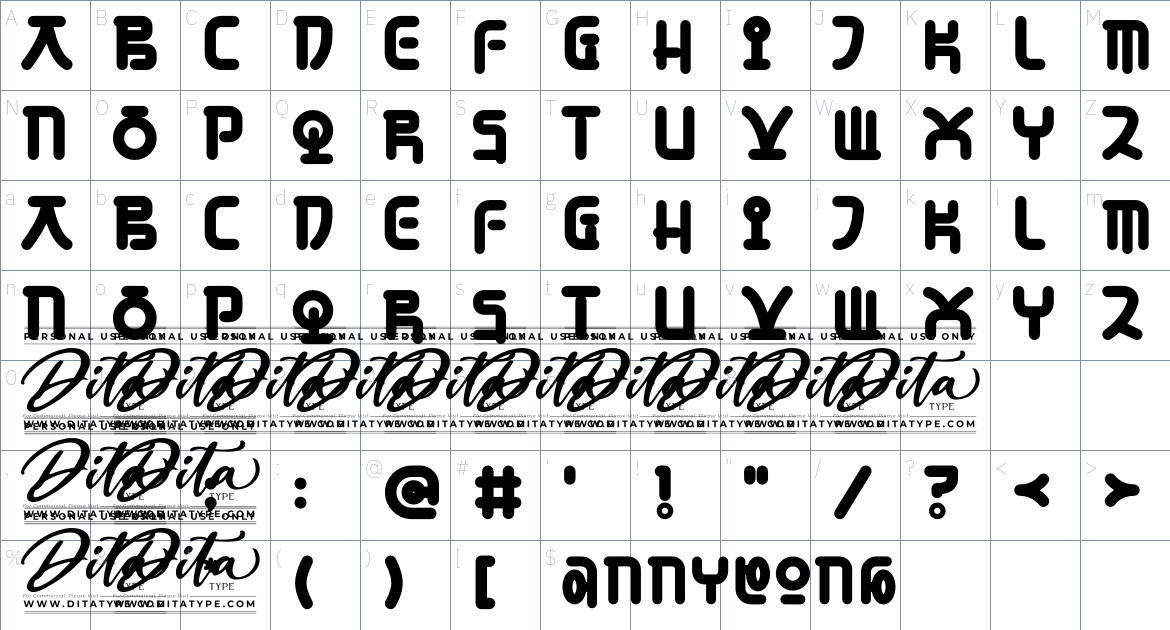 Annyeong Personal Use font Character Map