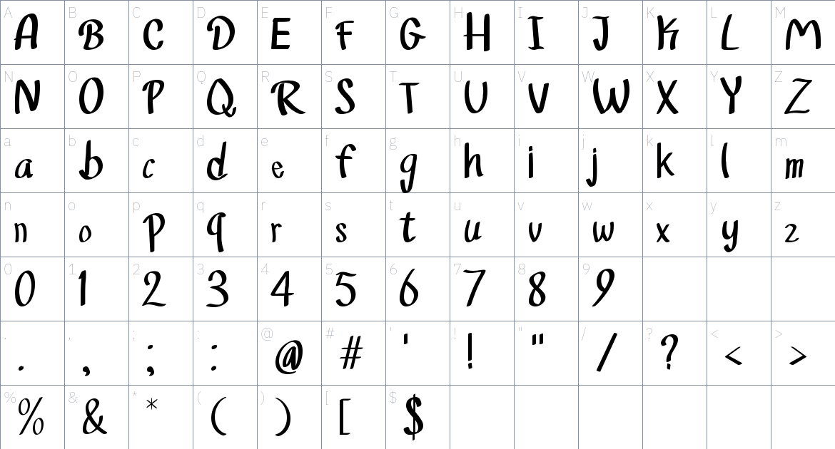 Rich Monster font Character Map