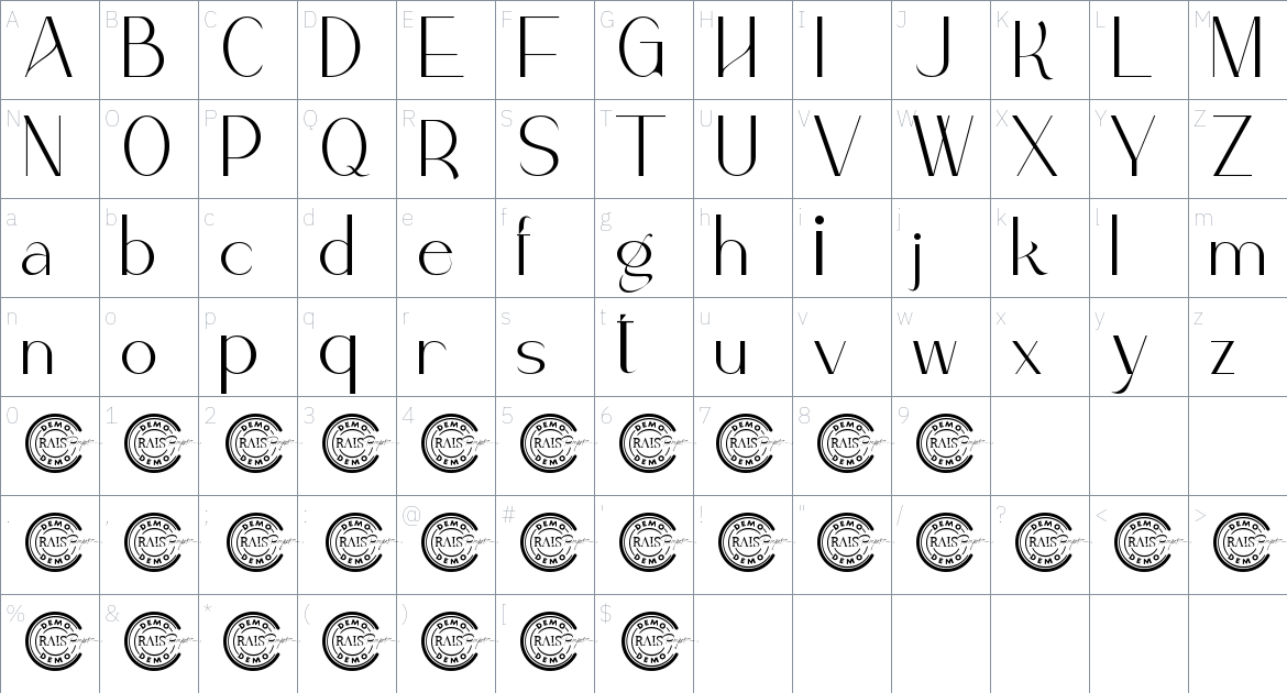 Gardendale font Character Map